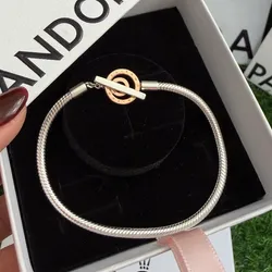 Pulsera Pandora cierre T con recubrimiento en oro rosa de 14 k