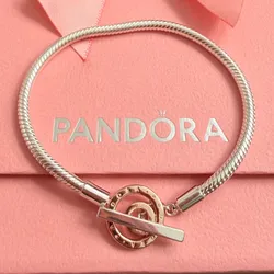 Pulsera Pandora cierre T con recubrimiento en oro rosa de 14 k