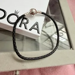 Pulso de cuero negro cierre redondo clásico