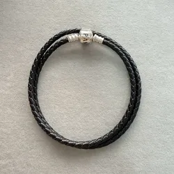 Pulso Pandora doble de cuero negro 