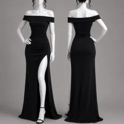 Vestido largo escotado en los hombros.