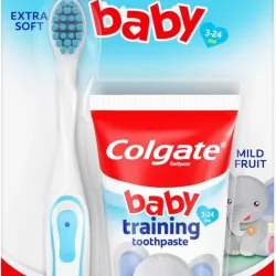 Colgate® Kit de Cepillo de Dientes + Pasta Dental de Entrenamiento para Bebés (Azul) | 3 a 24 meses