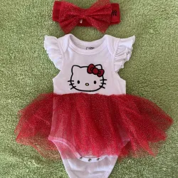 Conjunto de 2 Piezas Hello Kitty – Body con Tutú y Diadema (Rojo)