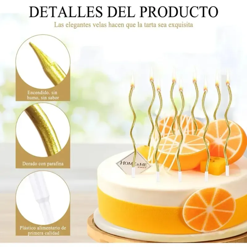 Vela Curva Dorado Metálico 