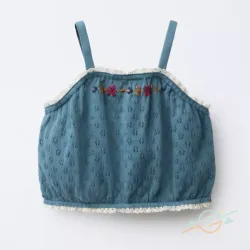 Blusa azul bordada ZARA #0001