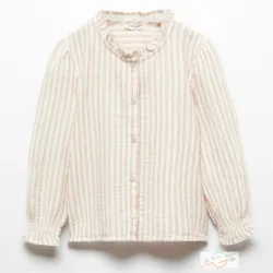 Blusa blanca rayas cuello volante MANGO