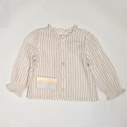 Blusa blanca rayas cuello volante MANGO