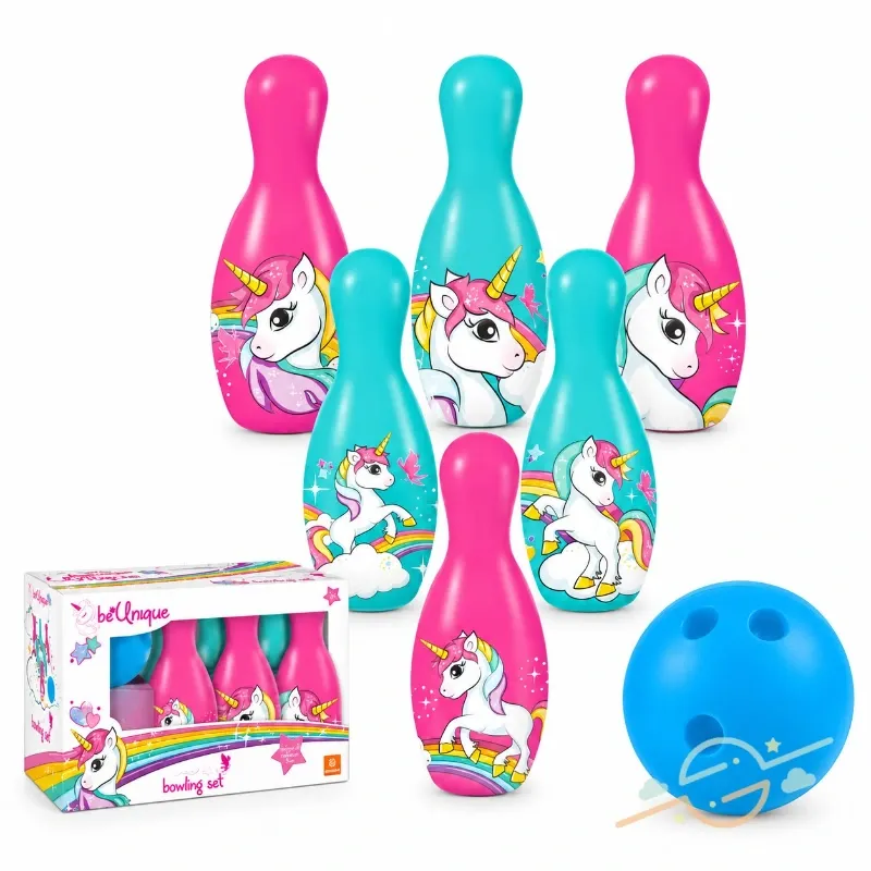 Juego de bolos infantil con diseño de unicornio
