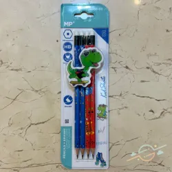 Pack 4 lápices con goma de dinosaurio 