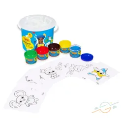 Set de 5 botes de pintura de dedos, hojas para dibujar