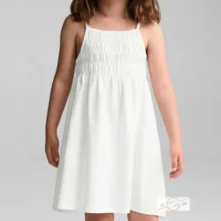 Vestido blanco peto fruncido MANGO