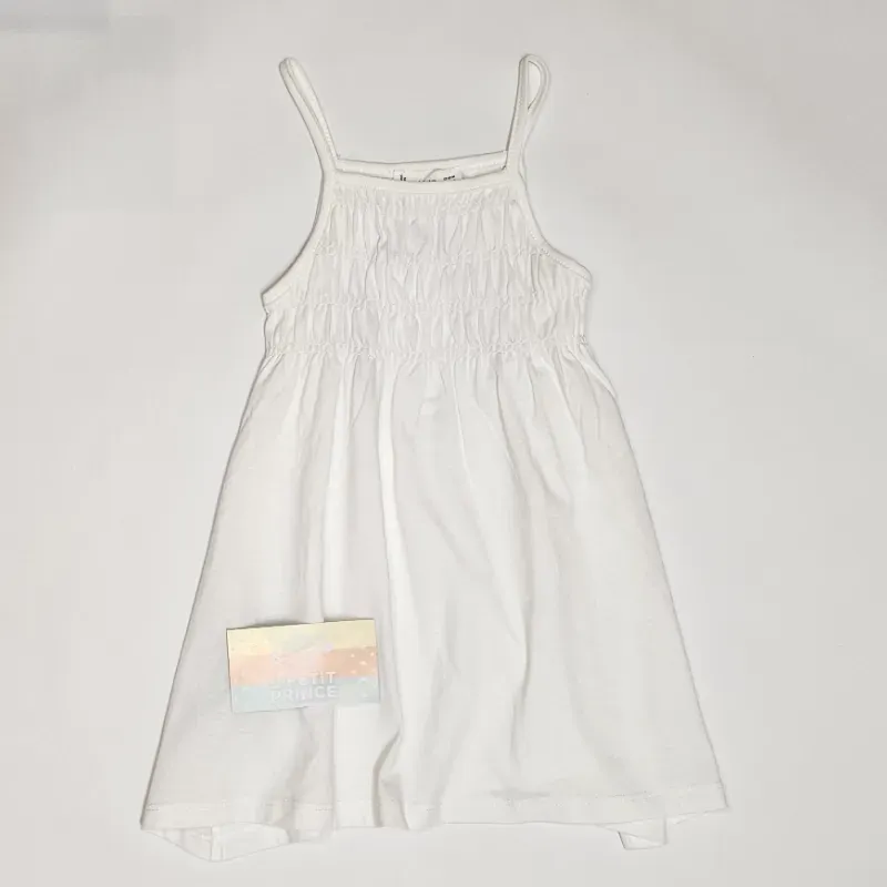 Vestido blanco peto fruncido MANGO