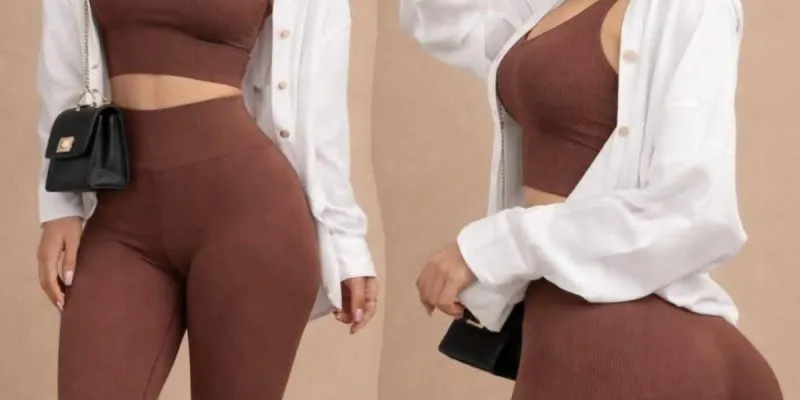 Juego d licra larga con blusas corta a la moda