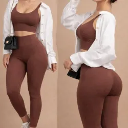 Juego d licra larga con blusas corta a la moda