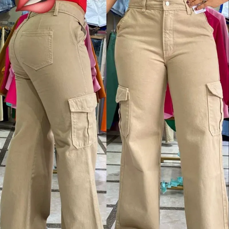 Pantalones de mujer elastizado con bolsillos laterales 