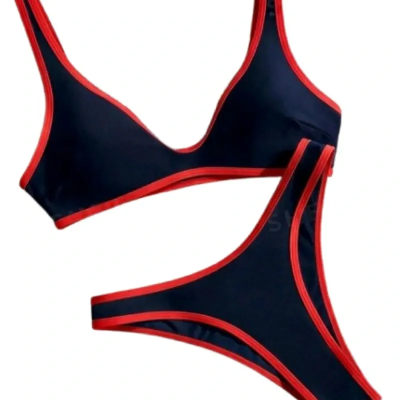 Bikini Azul Bordes Rojos