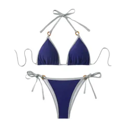 Bikini Azul Marino Borde Gris