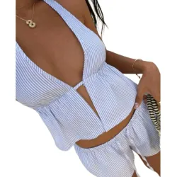 Conjunto de Rayas Azul y Blanco 