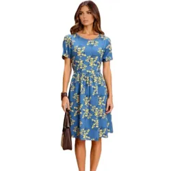 Vestido Azul con Flores Amarillas