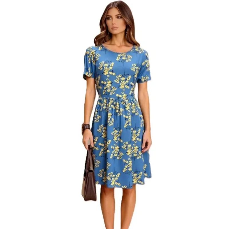 Vestido Azul con Flores Amarillas