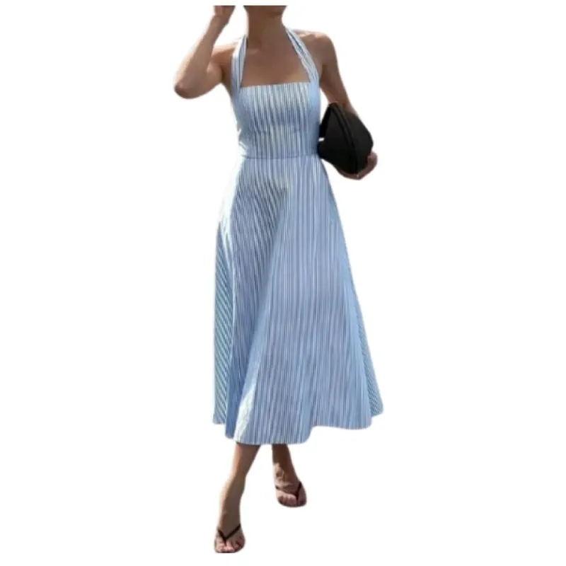 Vestido Blanco y Rayas Azules