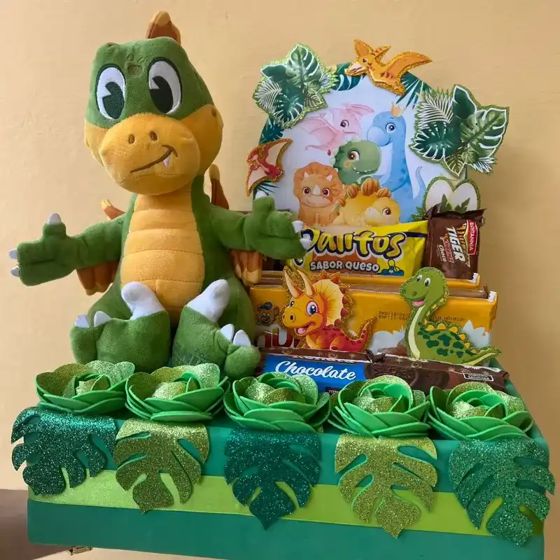 Caja de regalo con la temática de dinosaurio 