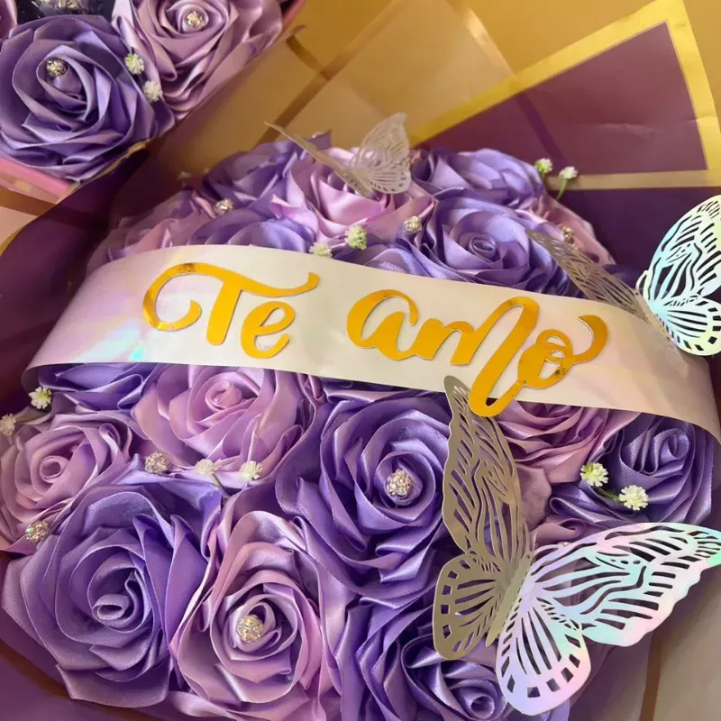 Juego de ramo buchón y 💜 morado "Te amo"