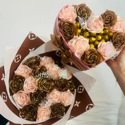 Juego de ramo con tiara en rosado y marrón con🤎