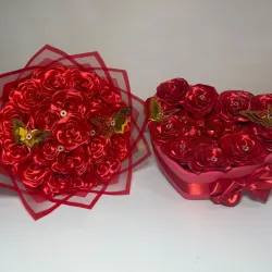 Juego de ramo y ❤️ con bombones en rojo