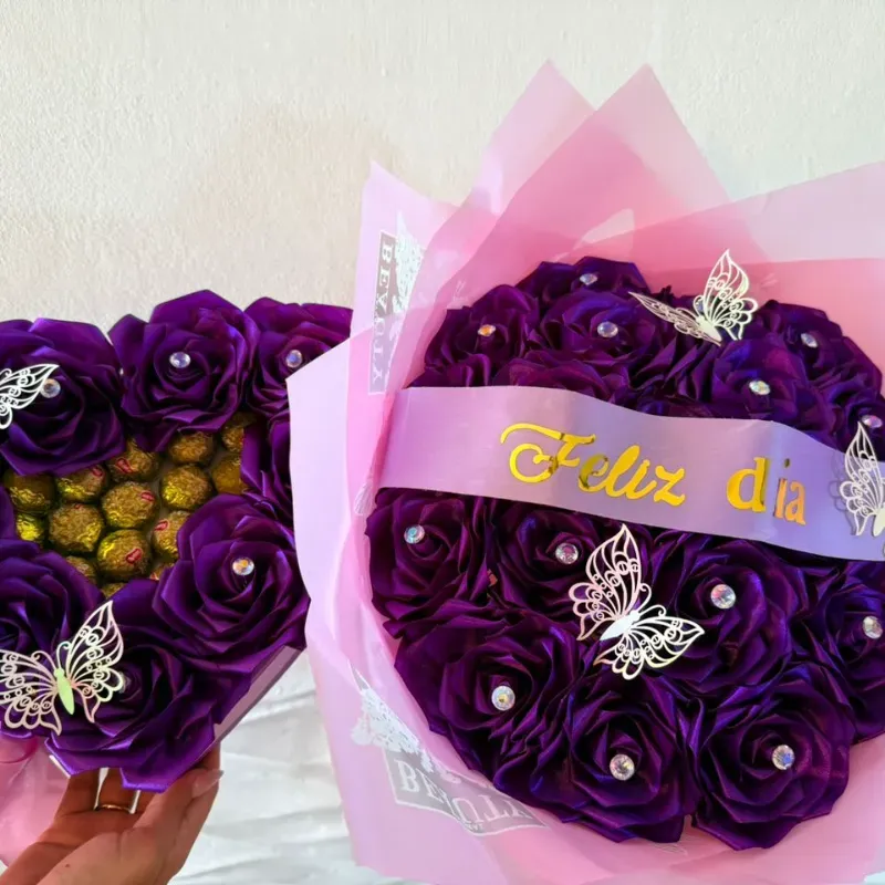 Juego de ramo buchón artificial morado Feliz día 