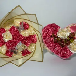 Ramo buchón rosado y amarillo con 💛 con bombones