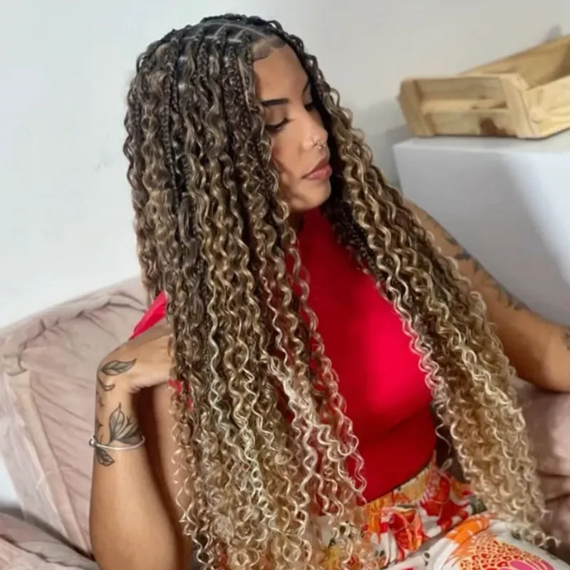 Trenzas clásicas de 50 pulgadas con rizos