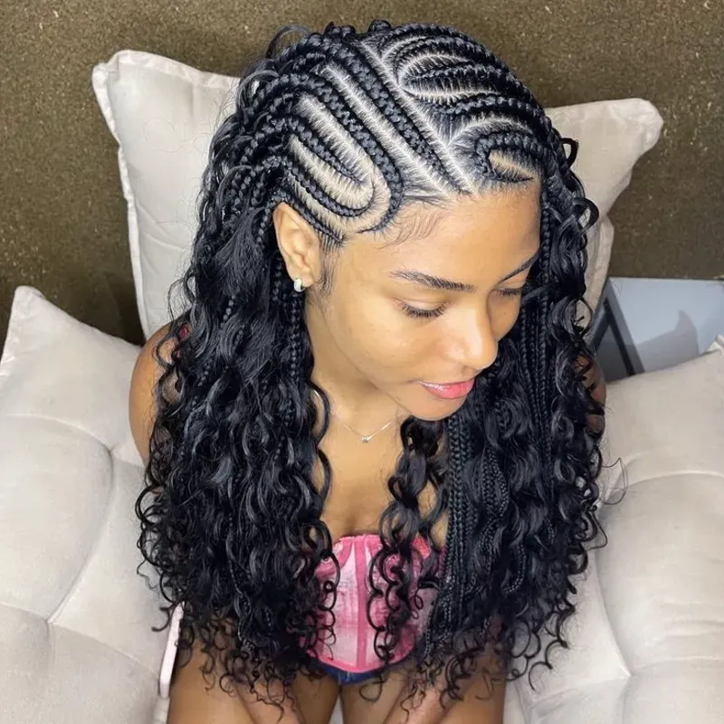 Trenzas tipo Bob con diseño y rizos