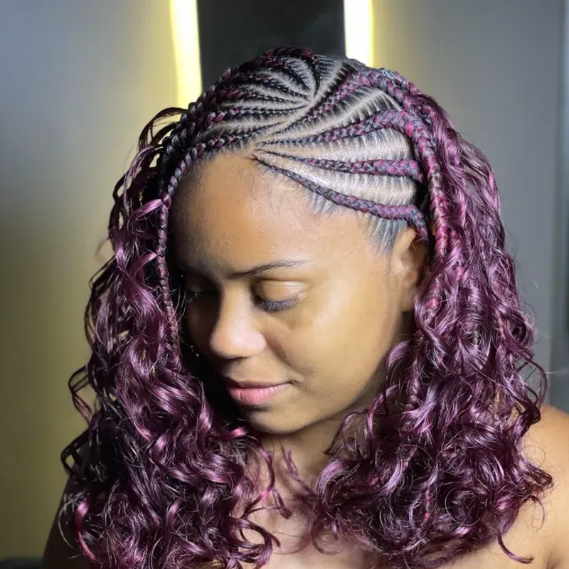 Trenzas tipo Bob con diseño y rizos