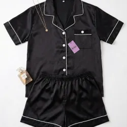 Set de pijama camisa y short de satén