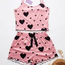 Set de pijama camiseta de tirantes y short estampado de corazón