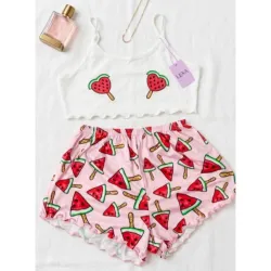 Set de pijama camiseta de tirantes y short estampado de sandía