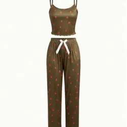 Set de pijama de camiseta de tirantes y pantalón con estampado de fresas