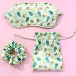 Set de scrunchie, antifaz y bolsa de almacenamiento estampado de aguacate