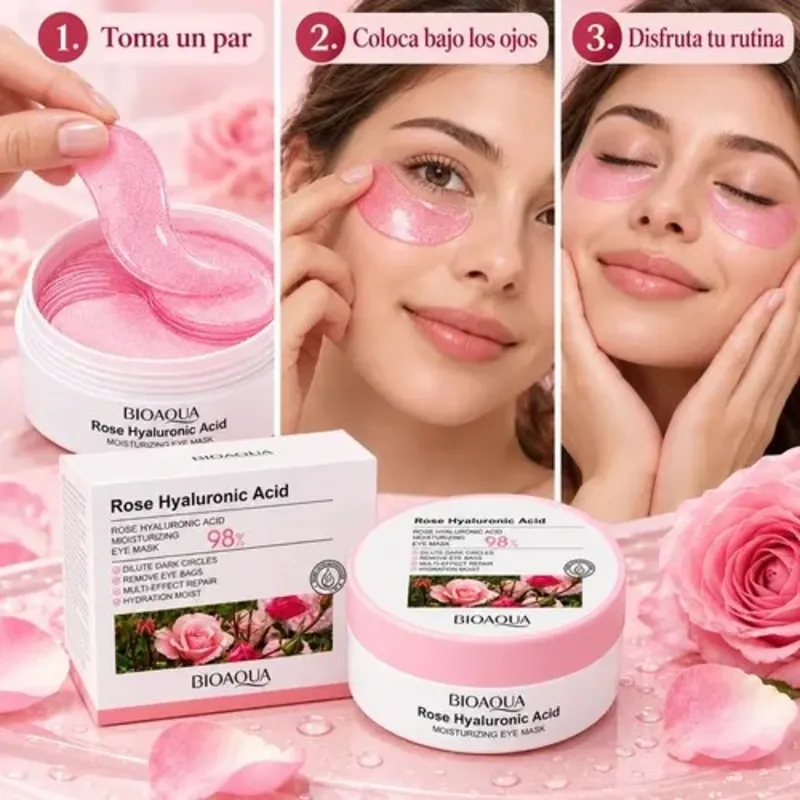 Pote de Parches para Ojeras de Rosas con Ácido Hialurónico
