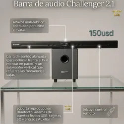 Barra de Audio Challenger 2.1 con subwoofer.