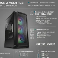 Chasis cougar archon 2 mesh RGB (3 fanes argb) ATX.