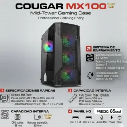Chasis Cougar MX100 4 Fanes RGB Incluidos.