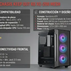 Chasis Keep out KO XC-200 Mesh RGB  (3 fanes rgb) ATX.