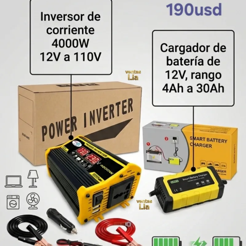 Inversor de corriente con su cargador.