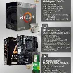 KIT AMD GIGABYTE A520M K V2 + Ryzen 5 3400G + 8GB adata 2666hz.