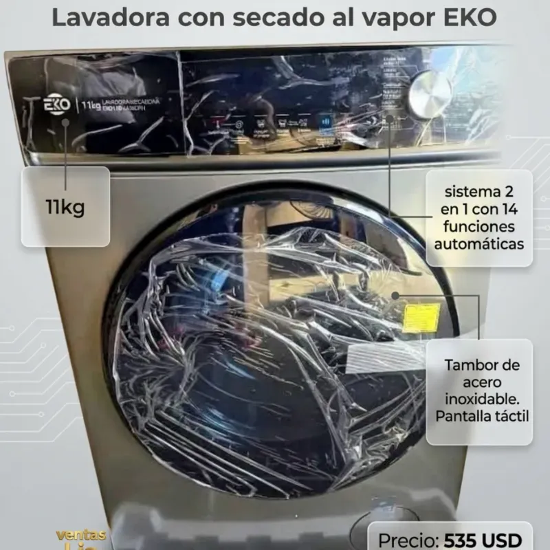 Lavadora con secado al vapor 11kg.