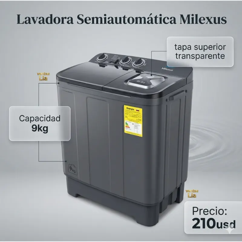Lavadora semi-auto Milexus 9kg.