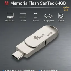 Memoria Flash Santec 64gb tipo c y USB 3.1.