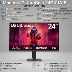 Monitor Gaming  LG 24 pulgadas FHD/IPS/144hz/1ms.